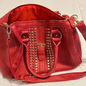Black Rivet Red Studded Shoulder Bag